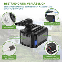 CDF-6000 24V DC Pompa laghetto 6000 l/h 40 W Protezione contro blocco e funzionamento a secco