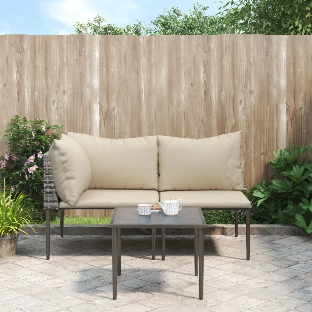 Set Divani da Giardino 3 pz con Cuscini in Polyrattan Grigio 364129