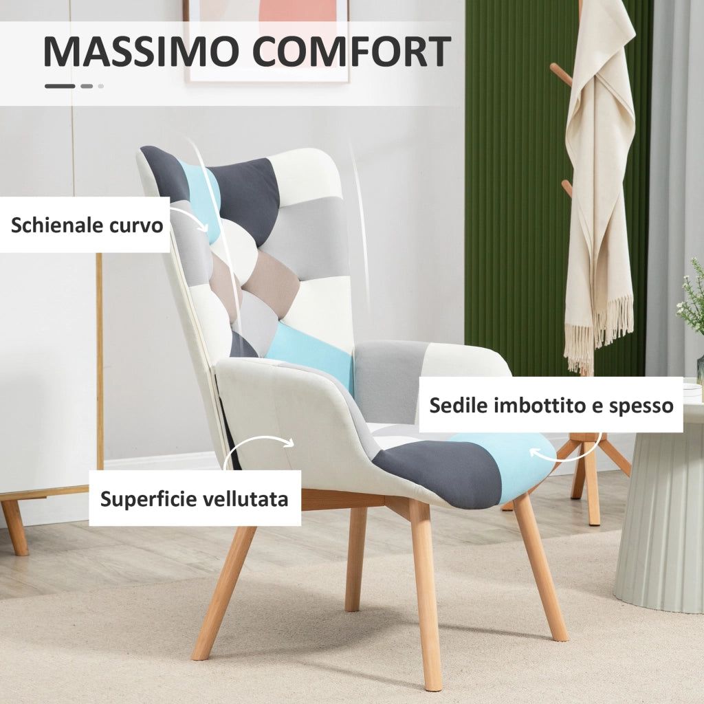 Poltrona Trapuntata in Velluto con Gambe in Legno ¨C Zephmum ¨C Grigio 66x76x98