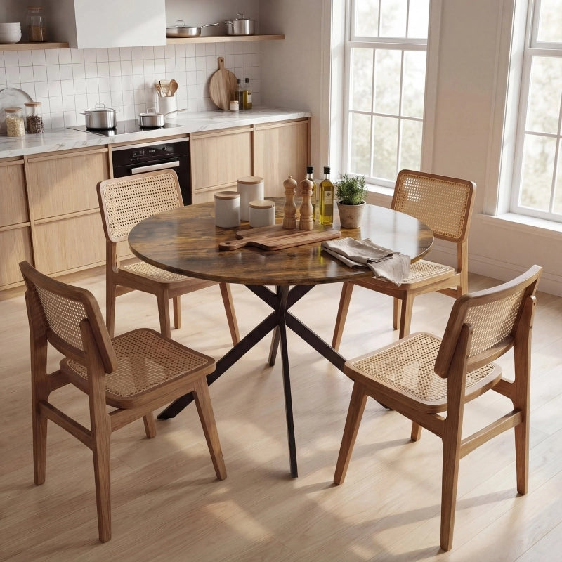 Tavolo da pranzo - rotondo per 4 - stile industriale - gambe in acciaio - marrone rustico - per cucina
