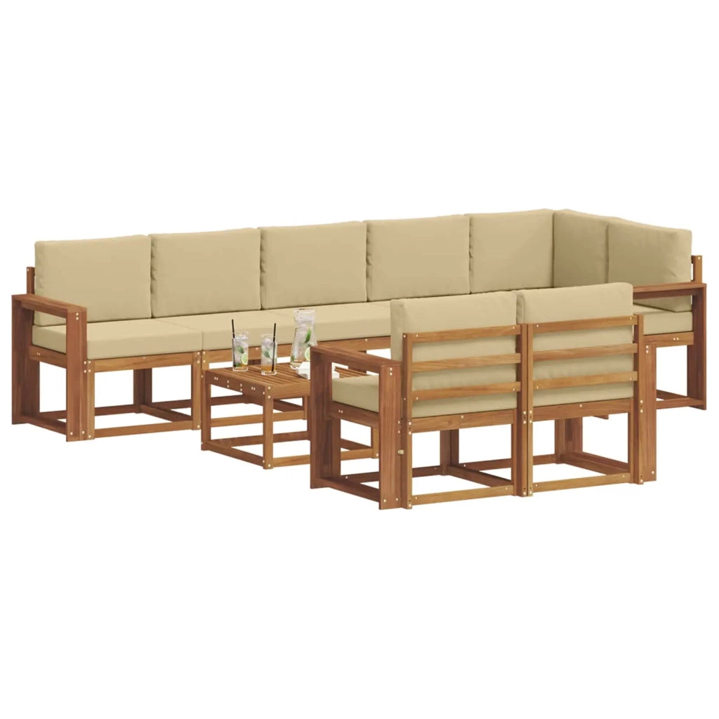 Set di divani da esterno con cuscino 9 pcs Naturale e Beige 3366611