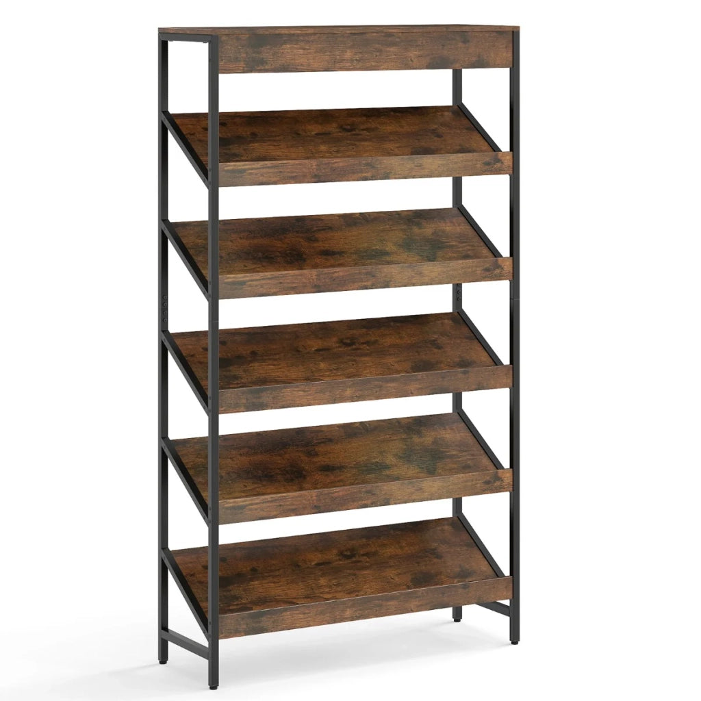 Scaffale a 6 ripiani 90 x 30 x 161 cm ampio spazio di archiviazione design industriale legno marrone rustico metallo nero 20_0017268