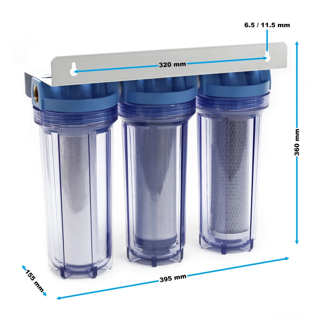 Naturewater Filtro dell'acqua a 3 livelli NW-PR103, con cartucce filtranti da 254 mm, attacco tubo 26,16 mm