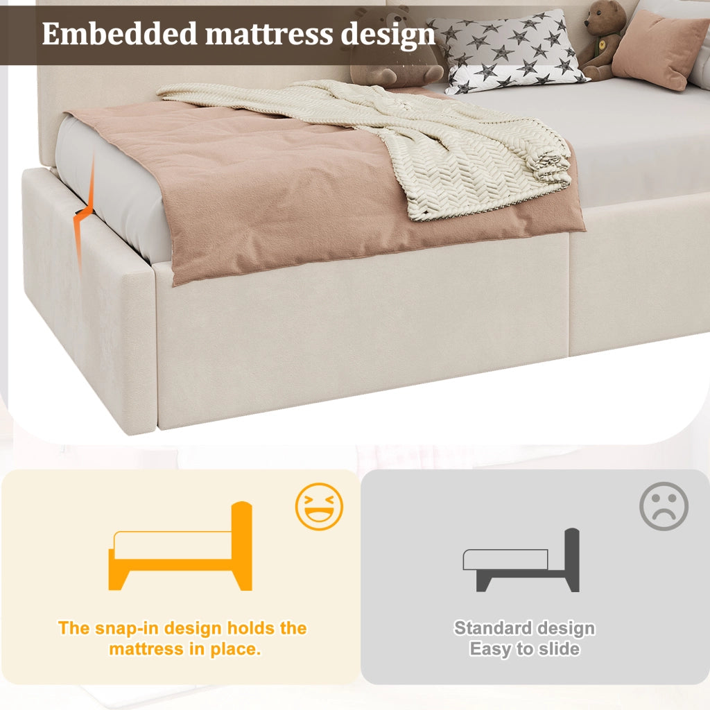 Letto con contenitore idraulico velluto beige 90x200 cm