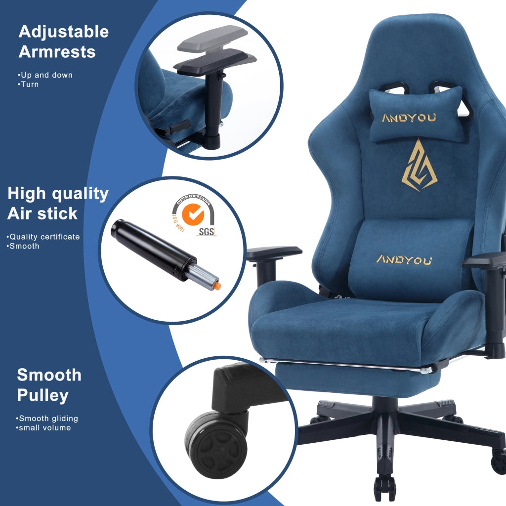 Poltrona da gaming reclinabile con poggiapiedi regolabile ¨C zephmum ¨C Blu