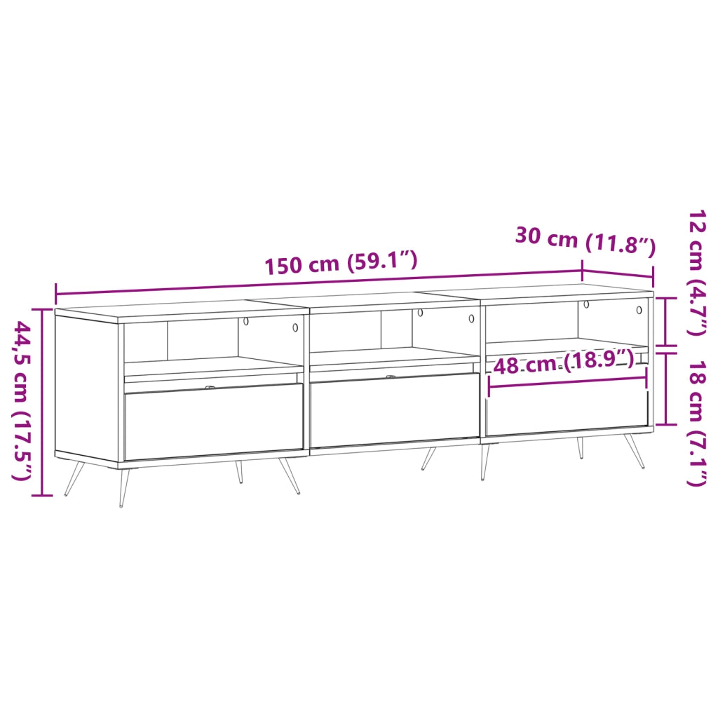 Mobile TV in rovere artigianale 150x30x44,5 cm in legno ingegnerizzato