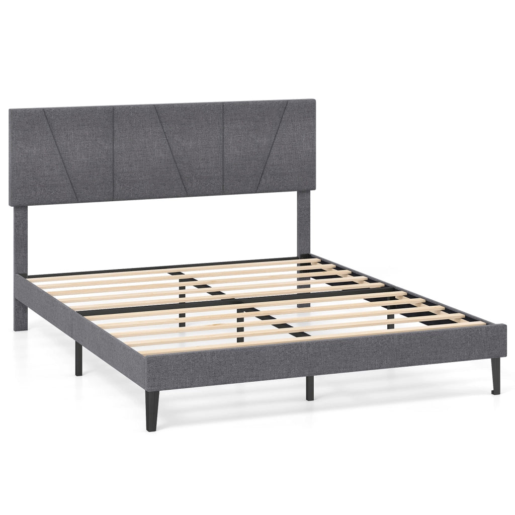 Struttura letto matrimoniale piattaforma silenziosa con testiera regolabile in altezza, Letto piattaforma rivestita in lino 160*200 cm Grigio scuro