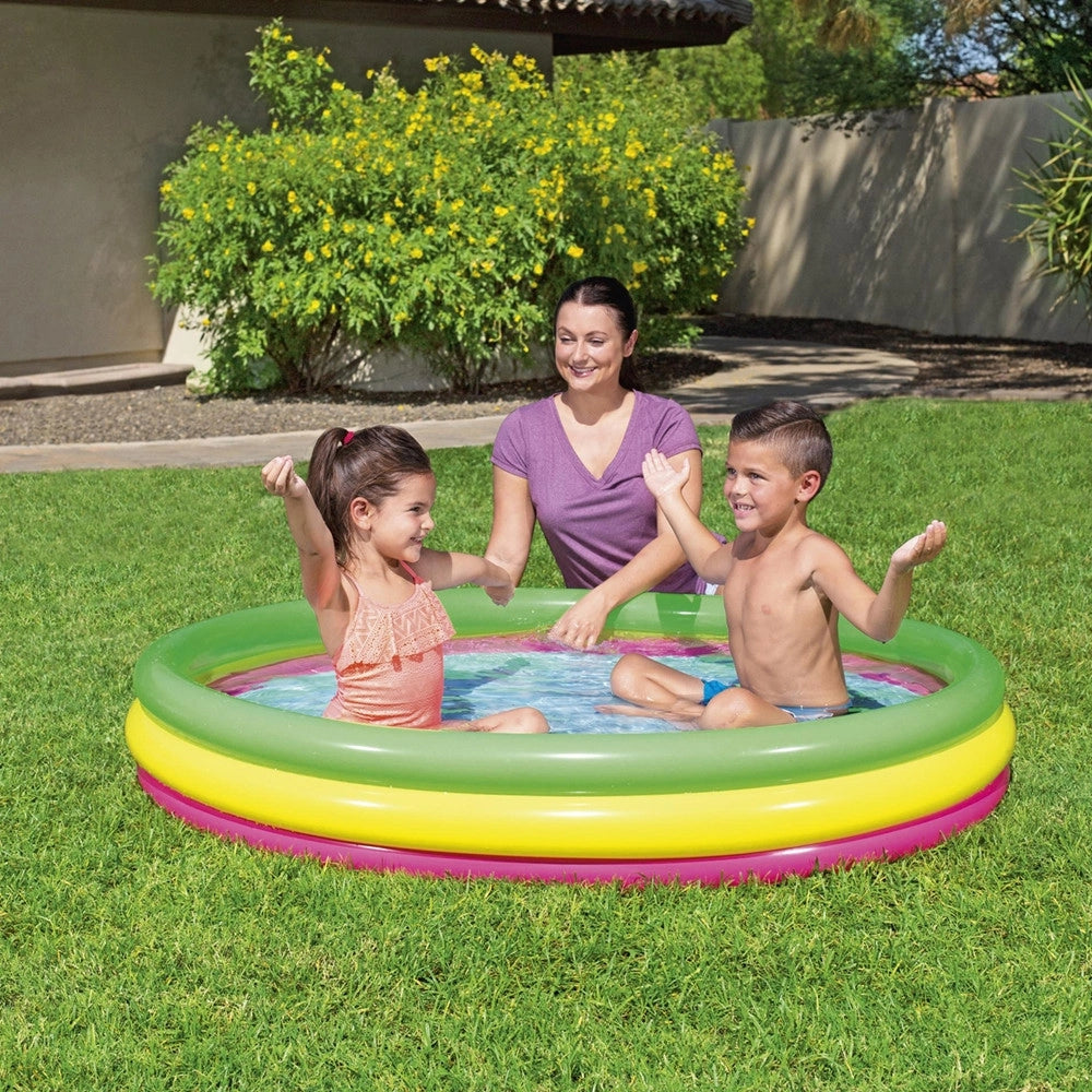 Trade Shop - Piscina Gonfiabile Arcobaleno A 3 Anelli Colorati 152 X 30 Cm Fuori Terra 51103 -