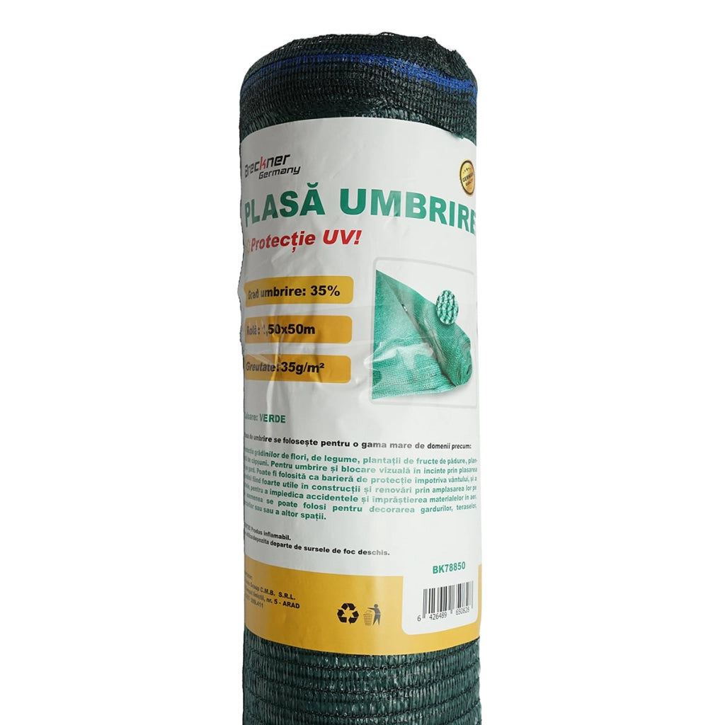 Rete ombreggiante 35% larghezza 1.5M e lunghezza 50M verde in polietilene con protezione UV.