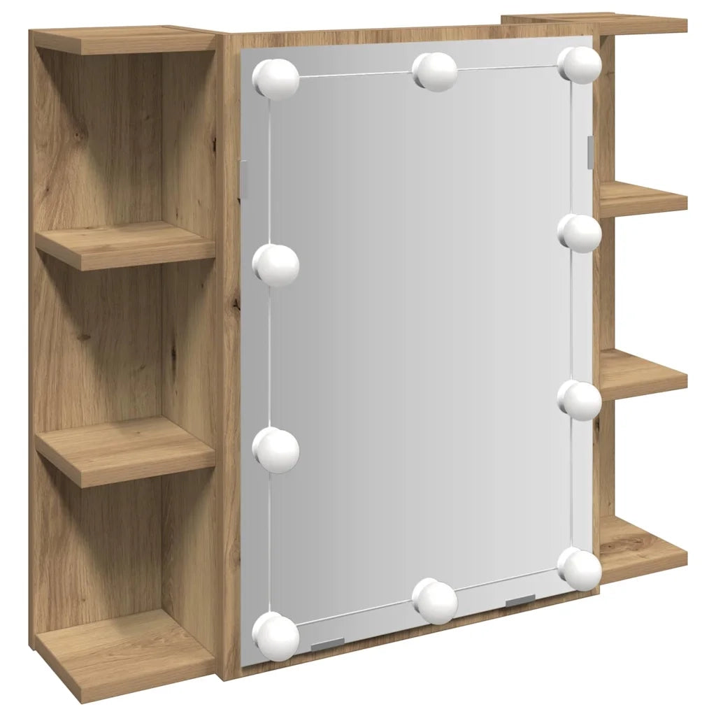 Mobile a Specchio con LED-Armadietto a Specchio Rovere Artigianale 70x16,5x60 cm