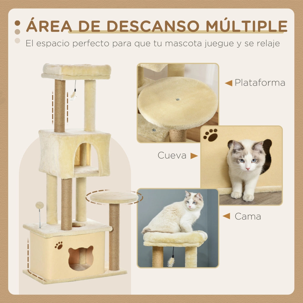 Albero tiragraffi per gatti con piattaforme e tane ¨C zephmum ¨C beige 60x34x136 cm