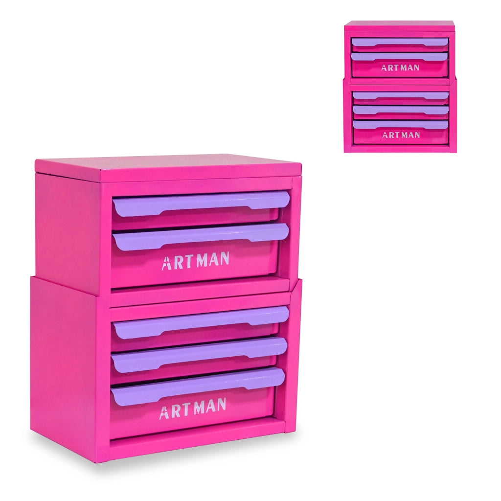Cassettiera impilabile con 5 cassetti in acciaio per cosmetici e accessori; per bagno e camera; viola