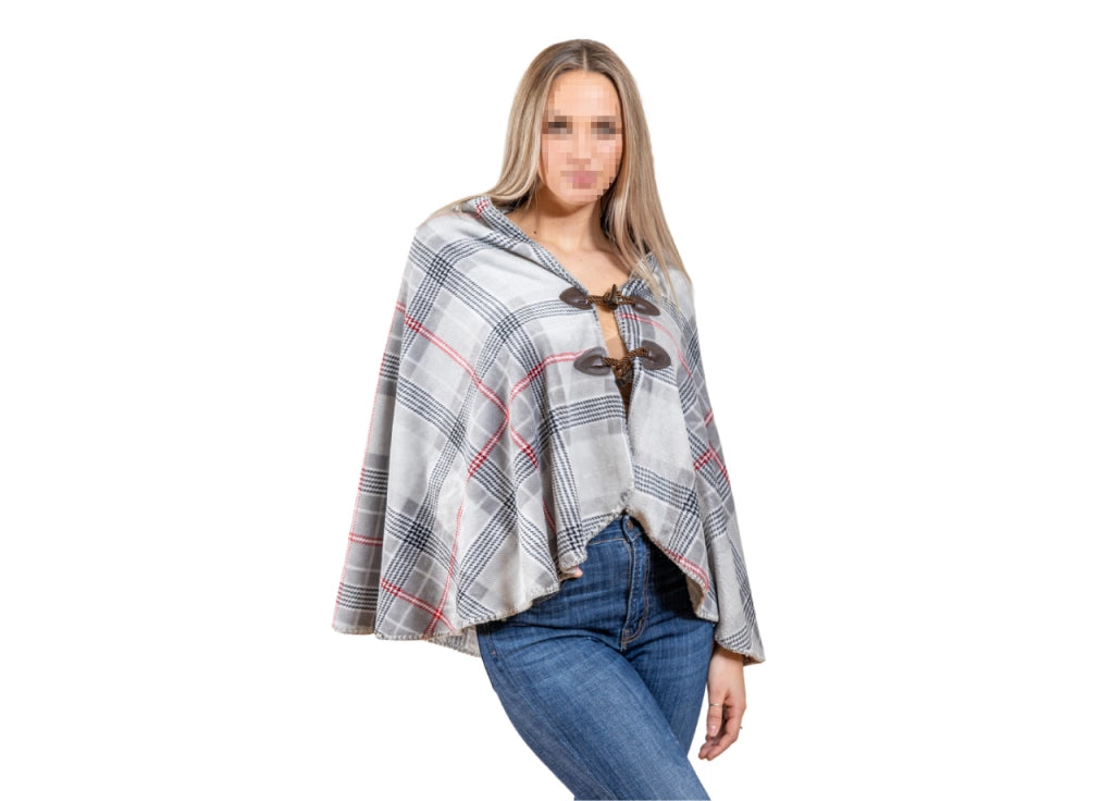Poncho Mantella Caldo Plaid Coperta Inverno Scozzese Modello London - Mantella - Grigio