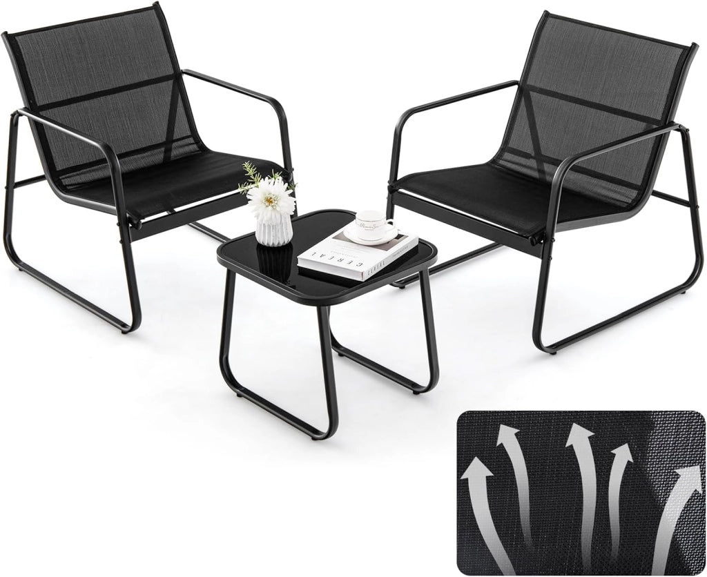 Set da Bistrò in Tessuto Textilene, Set da Giardino in 3 Pezzi, Tavolo Portato 30 kg, 2 Sedie Portate 150 kg, Set Tavolo e Sedie da Esterno, Patio, Cortile, Veranda (Marrone)