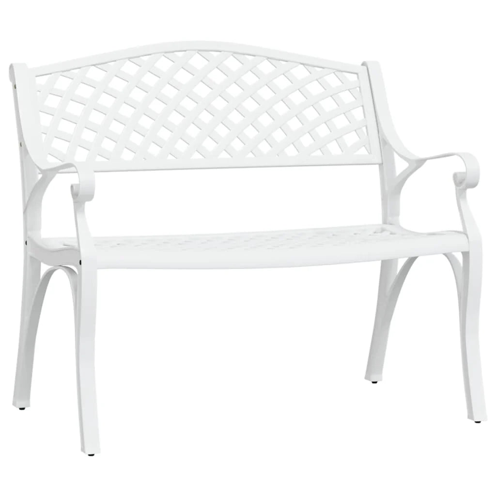 Panca da giardino mobili da esterno per patio terrazza 102 x 50 x 83 cm alluminio pressofuso bianco 02_0011145