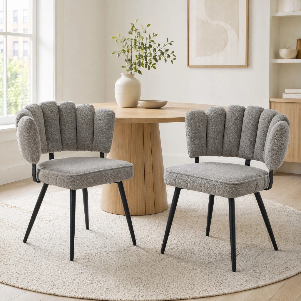 Sedia da pranzo con schienale a ventaglio in velluto testurizzato; 80 cm; grigio chiaro e nero