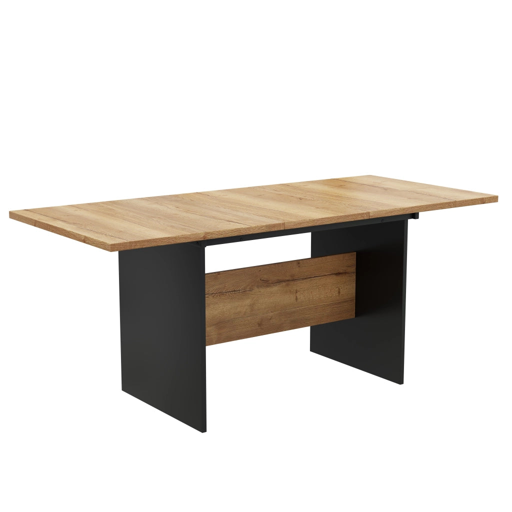 Tavolo allungabile per 4-6 persone con piano effetto legno, in MDF, nero e noce scuro, stile minimalista moderno