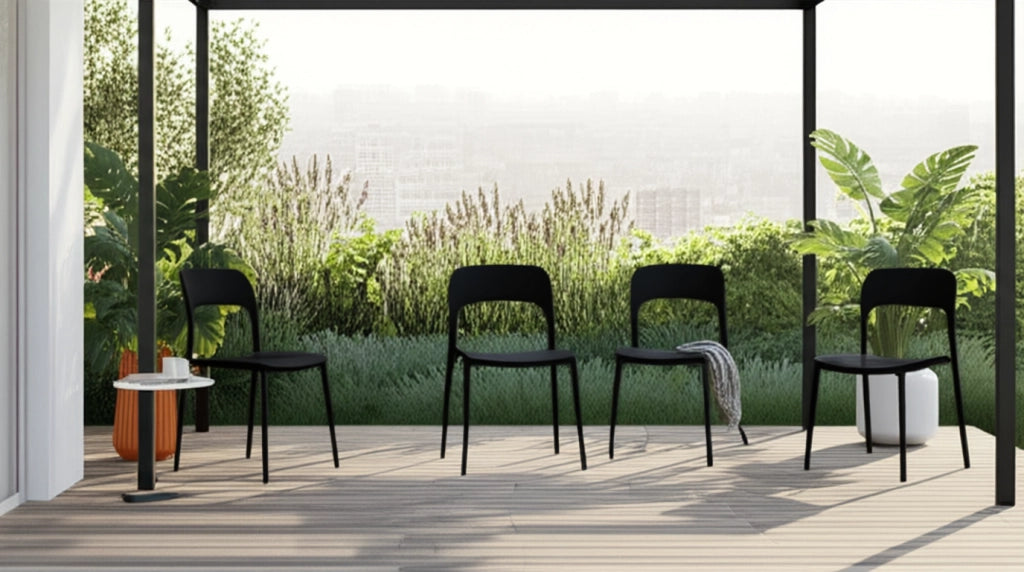 Set 4 Sedie Da Giardino In Polipropilene Impilabili Leggere E Resistenti Ideali Per Esterni Terrazze Giardini Bar Dehors Ristoranti 41 x 82,5 x 52 cm Nero