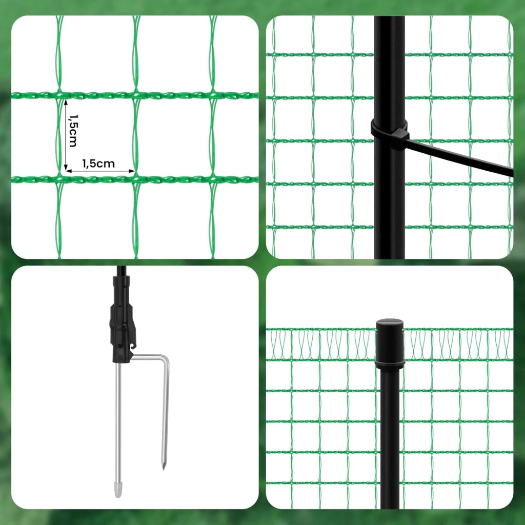 WOLTU Rete per pollame,Rete Verde per Recinzione con Pali 20x1,2 m, Recinzione da Giardino a Maglia con Picchetti, Funi e Fascette, per Frutteti, Fattorie, Animali, Orti, in PE 53g/m²,Verde