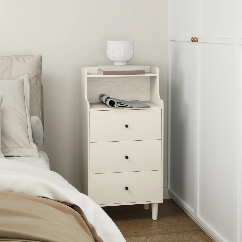 Cassettiera 3 Cassetti 2 Ripiani Aperti Moderna ¨C zephmum ¨C Bianco Veteado 47x29x95cm