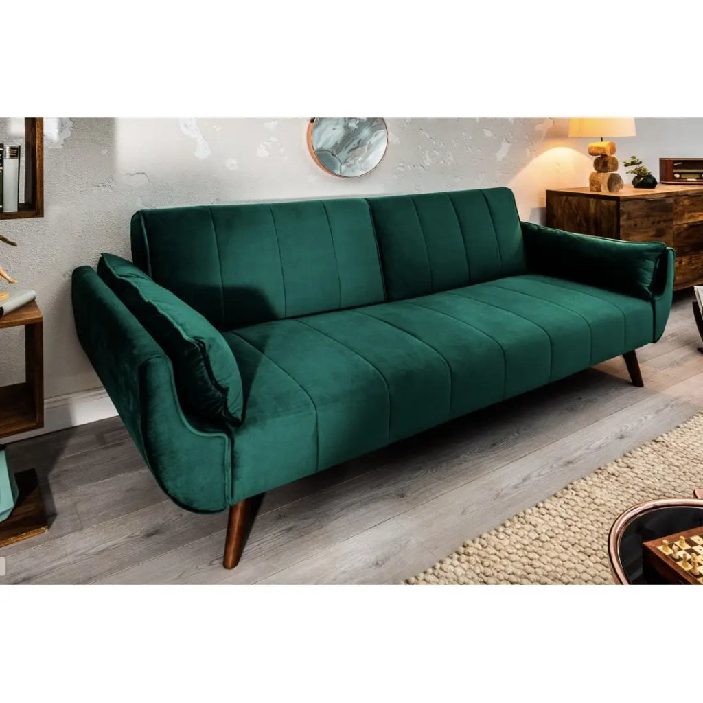 Divano dritto DANNA verde smeraldo – Divano scandinavo convertibile in velluto