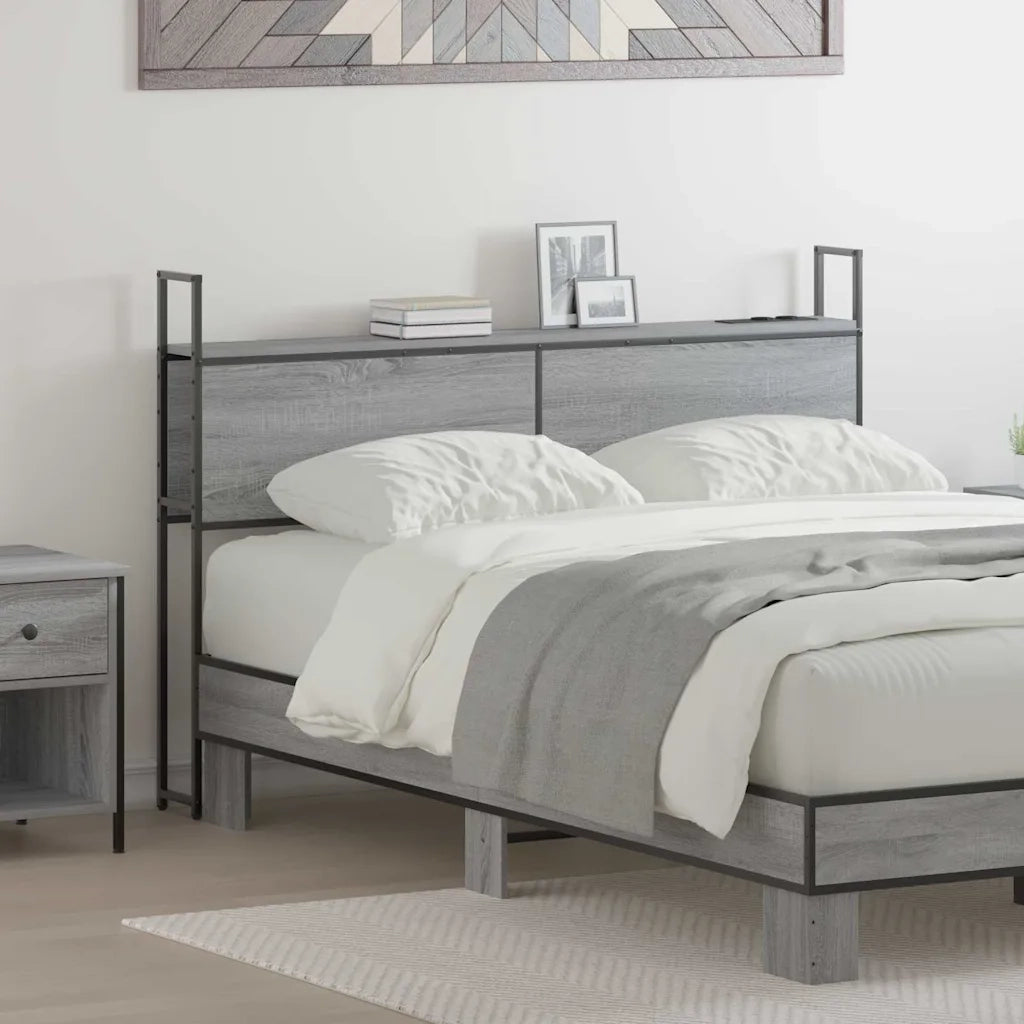 Testiera con Stazione di Carica e Storage-Testiera Multifunzionale-Testata Grigio sonoma 135 cm