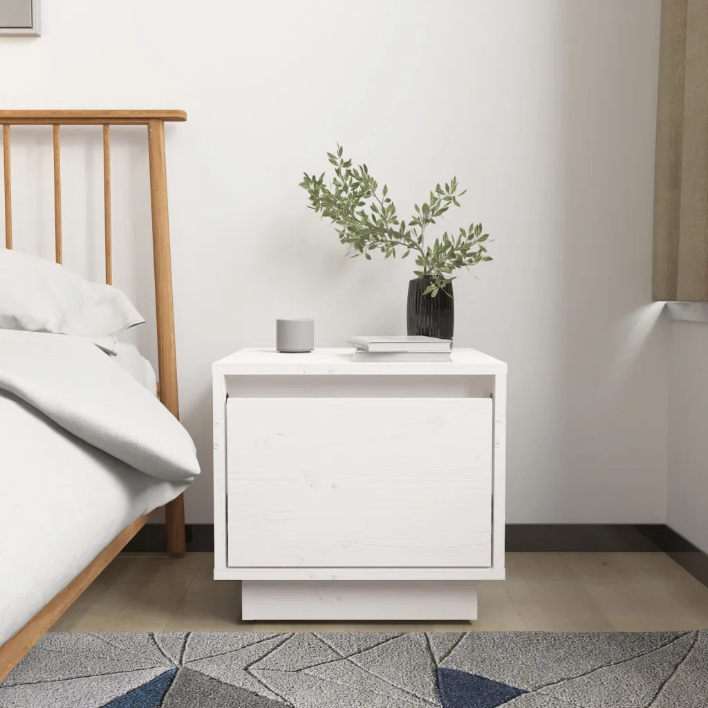 Comodini 2 pz Bianchi 35x34x32 cm in Legno Massello di Pino 813398