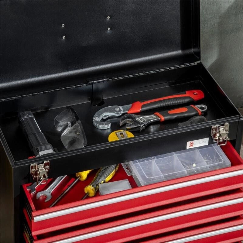 CASSETTA PORTA ATTREZZI IN ACCIAIO CON 4 CASSETTI 51X22X39.5 CM ROSSO E NERO