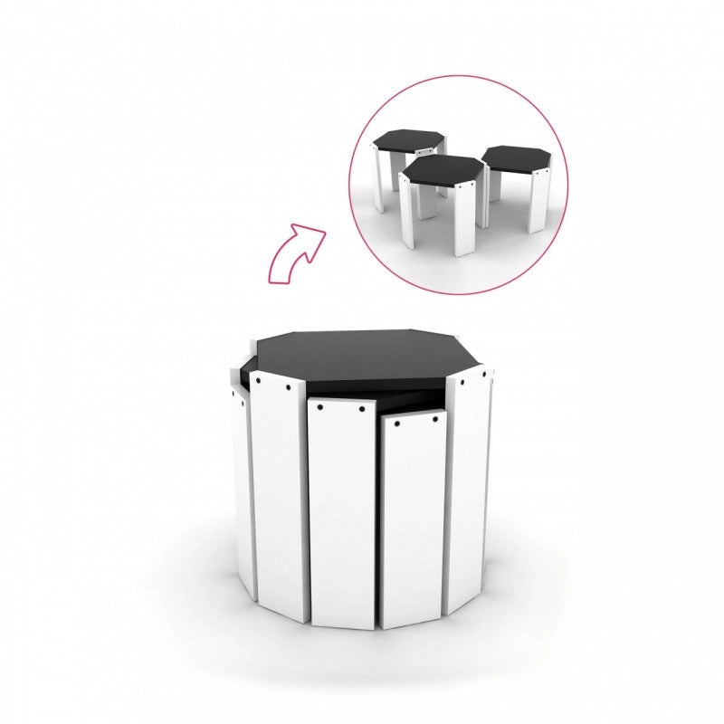 Tris tavolini richiudibili bianco piano nero multiuso EFFEZ