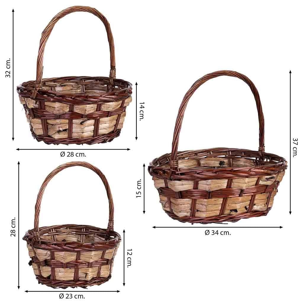 Set 3 cesti in vimini marrone 34x34x15h/37hh - 28x28x14h/32hh - 23x23x12h/28hh