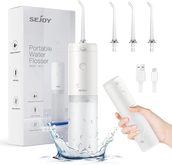Waterflosser Senza Fili per Pulizia Profonda dei Denti - Irrigatore Orale Ricaricabile con 3 Modalità e 3 Bocchette di Getto