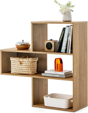 Libreria a Forma Convessa, Scaffale Aperto a 3 Ripiani in Legno, Scaffale da Esposizione con Dispositivo Antiribaltamento, per Soggiorno Ufficio Camera da Letto