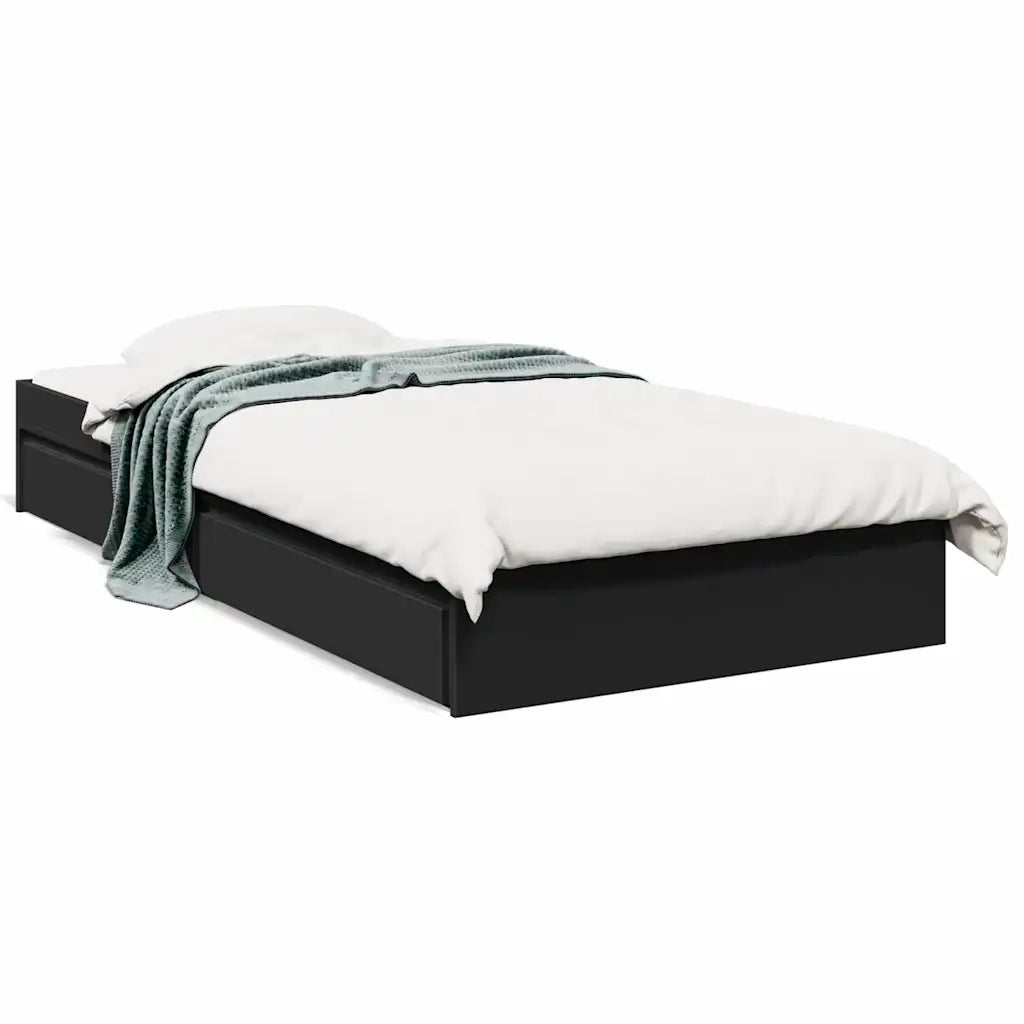 Letto singolo | Letto per adulti | Giroletto con Cassetti Nero 75x190 cm in Legno Multistrato