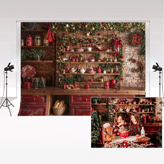 Fotografie Achtergrond Kerst - Materiale Microvezzoso - Dimensioni 2,2x1,5m - Decorazione per Cucina dei Dolci - Adatto per Bambini e Famiglia