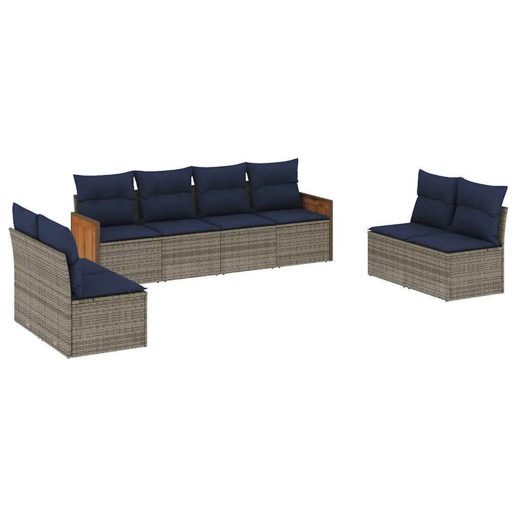 Set Divani da Giardino 8 pz con Cuscini Grigio in Polyrattan 3227573