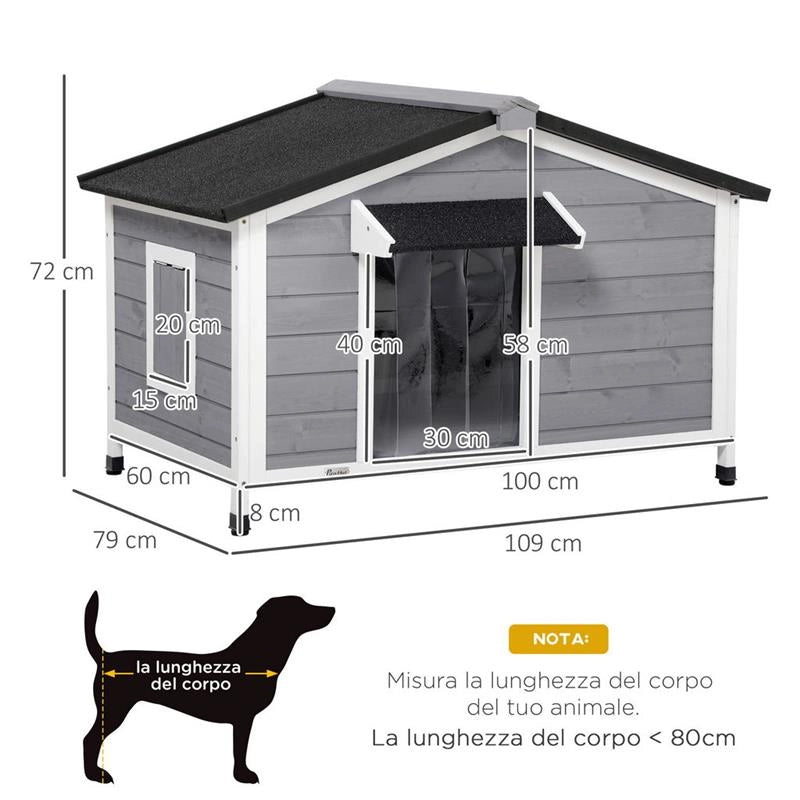 CASETTA PER CANI IN LEGNO CON DESIGN RIALZATO E 2 FINESTRE 109 X 79 X 72 CM