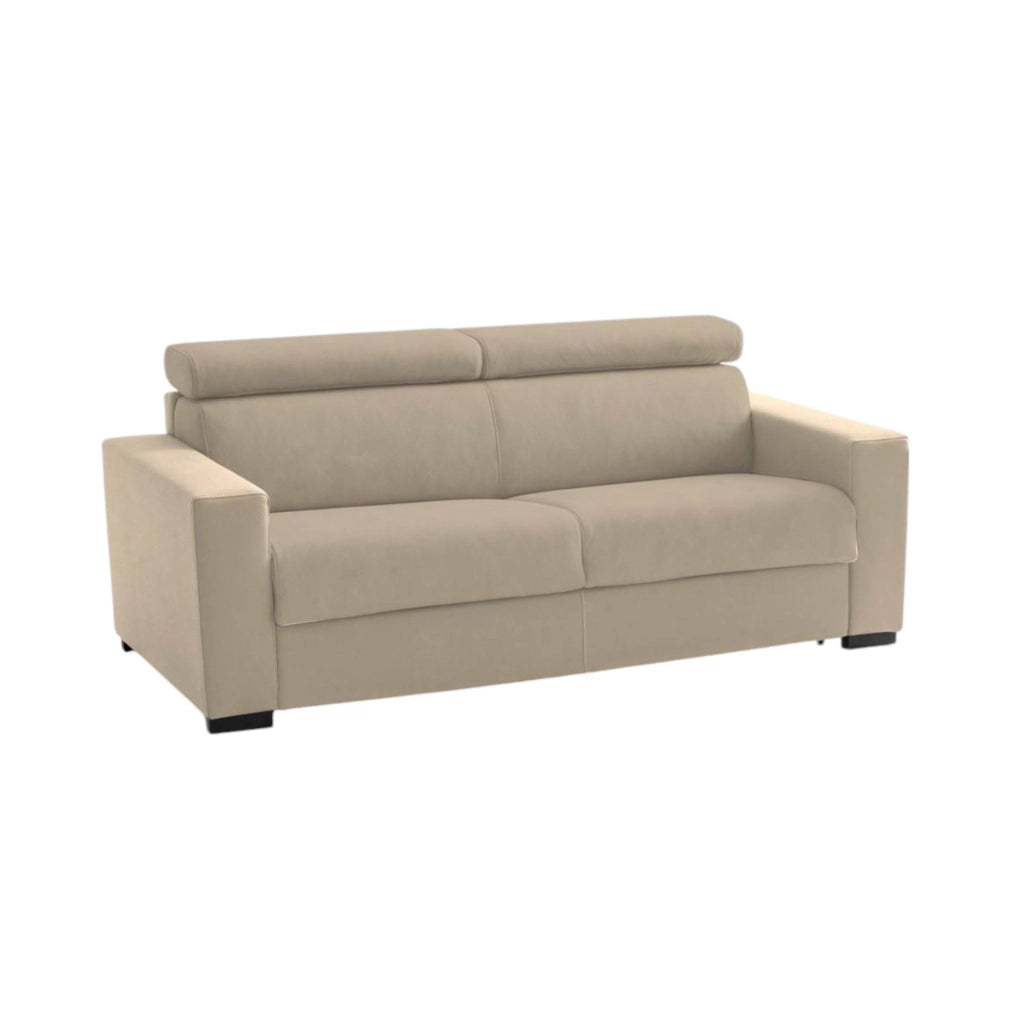 Divano fisso Schiavo, Divano a 2 posti Large, Made in Italy, SofÒ  Soggiorno, in tessuto imbottito, con poggiatesta regolabili e Braccioli standard, cm 200x95h85, Beige