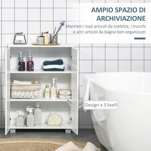 Mobile Bagno Moderno 60x30x80 cm con 2 Ante e Maniglie Argentate in MDF Bianco