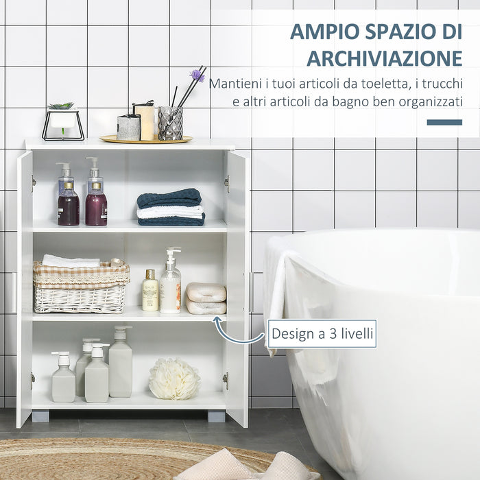 Mobile Bagno Moderno 60x30x80 cm con 2 Ante e Maniglie Argentate in MDF Bianco