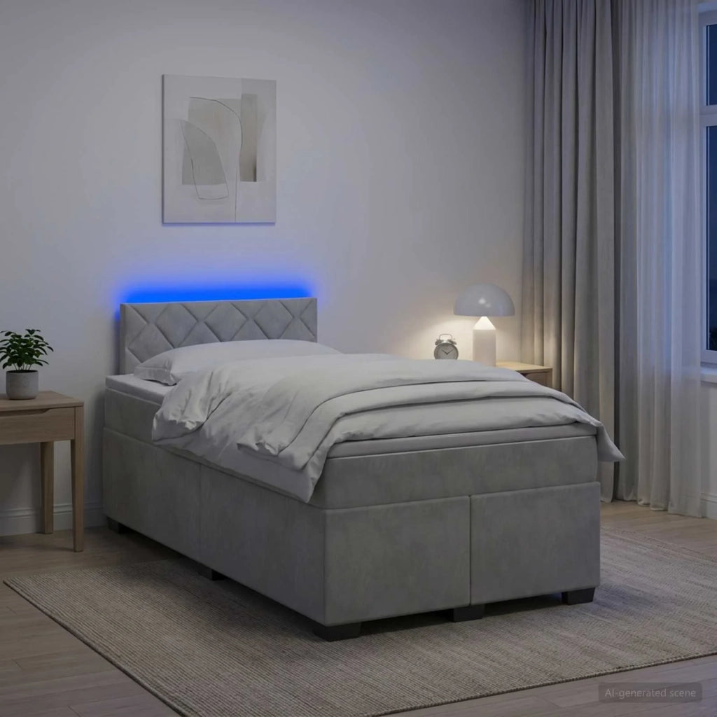 Letto con Box Spring, Materasso e LED Grigio Chiaro Velluto 3452162