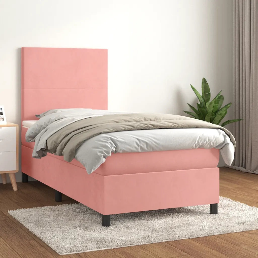 Giroletto a Molle con Materasso-Struttura Letto Rosa 90x190 cm in Velluto 159232