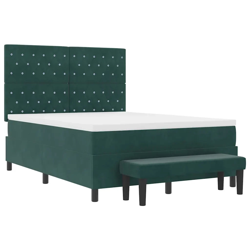 Letto a molle con materasso Verde scuro 140 x 200 cm Velluto