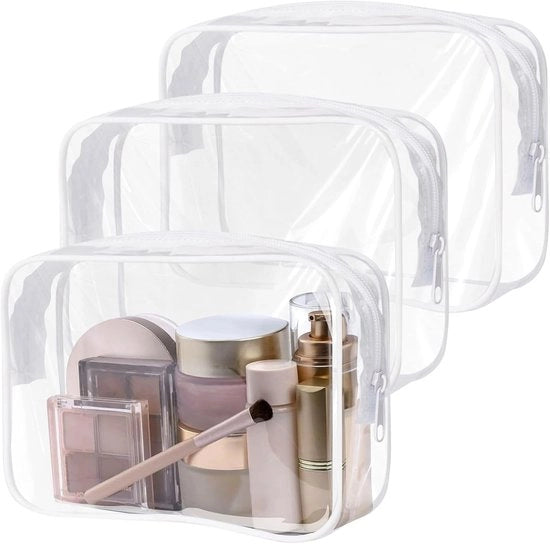 Set di Toilette Trasparente per Viaggi e Aeroporto - 3 Pezzi - Toilette da Viaggio per Uomo e Donna - Cosmetico Portatile - Ideale per Vacanze