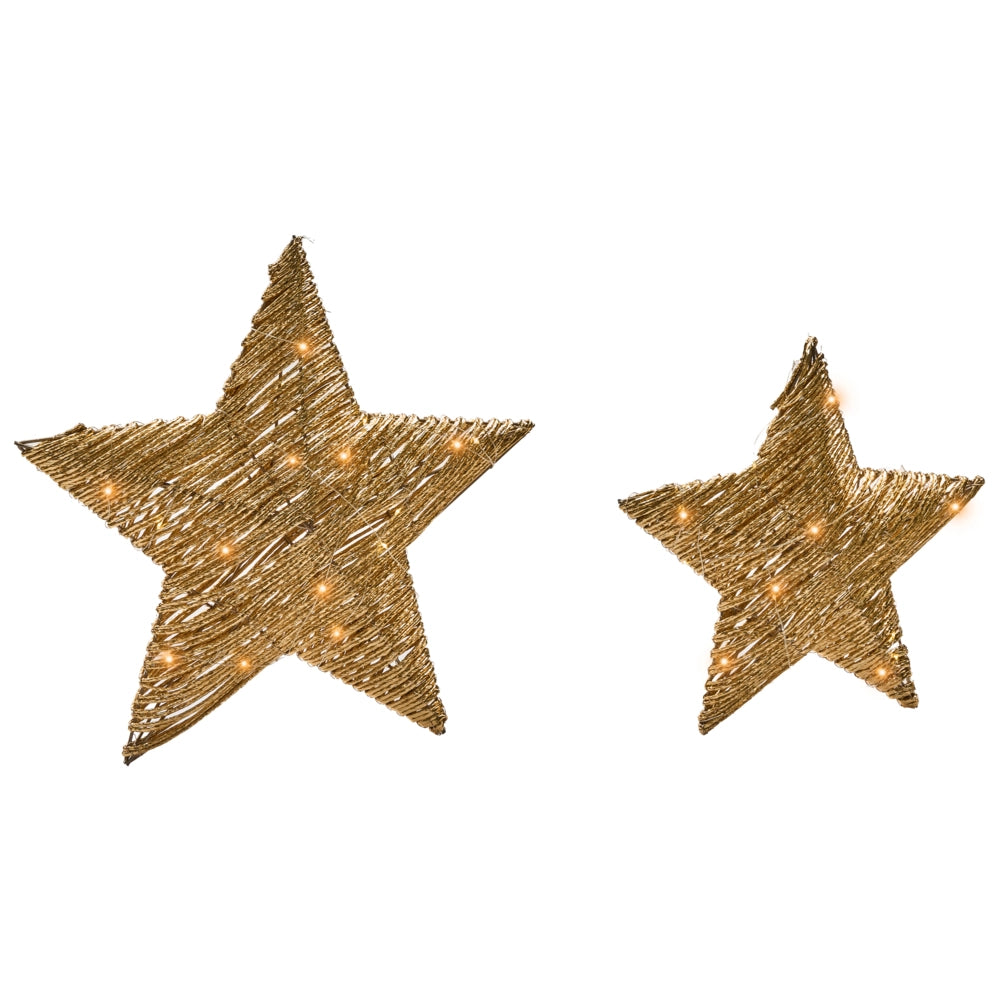 Set di 2 decorazioni natalizie a LED appese luci natalizie a forma di stella luci natalizie in metallo dorato