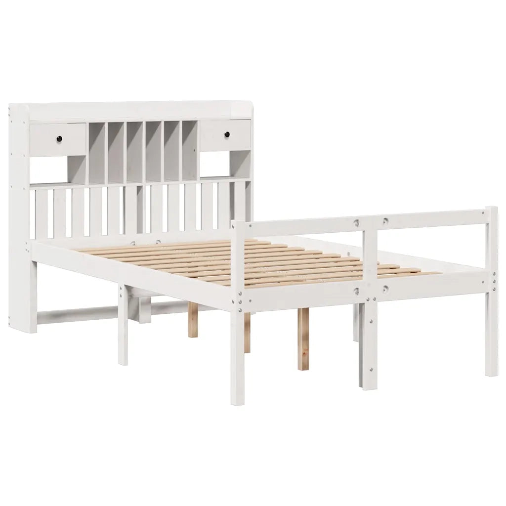 Letto Libreria senza Materasso-Struttura Letto con contenitore Bianco 135x190 cm Legno di Pino 195234