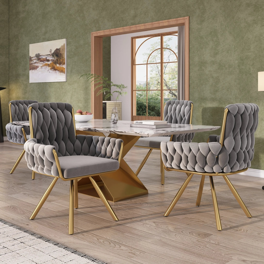 Set di 2 sedie da pranzo girevoli in velluto grigio con struttura in acciaio
