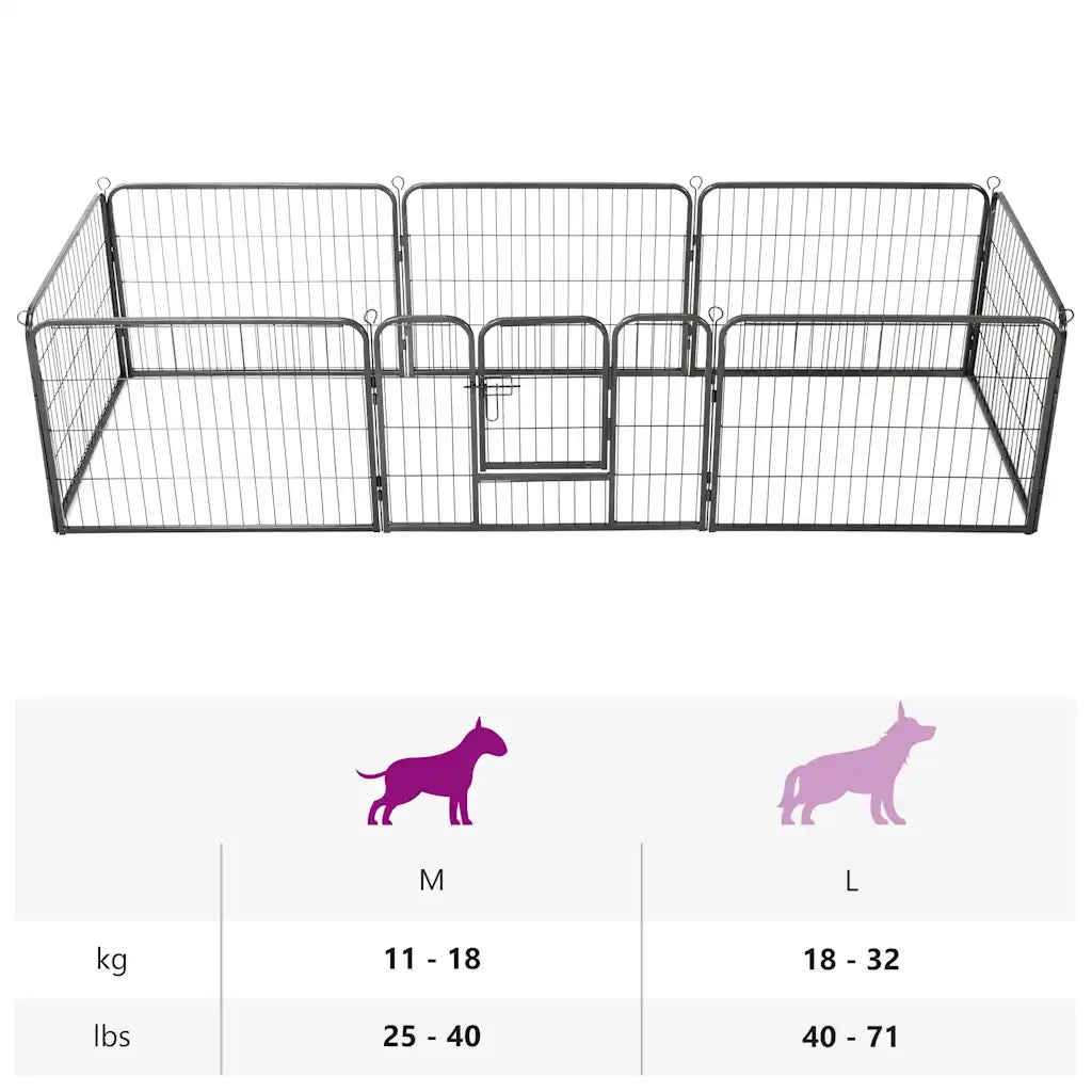 Box per Cani con 8 Pannelli in Acciaio 60x80 cm Nero CFW7657108