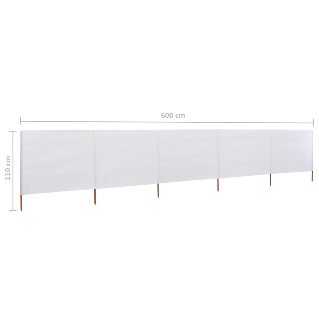 Paravento in tessuto a 5 pannelli 600 x 80 cm bianco sabbia 02_0008831