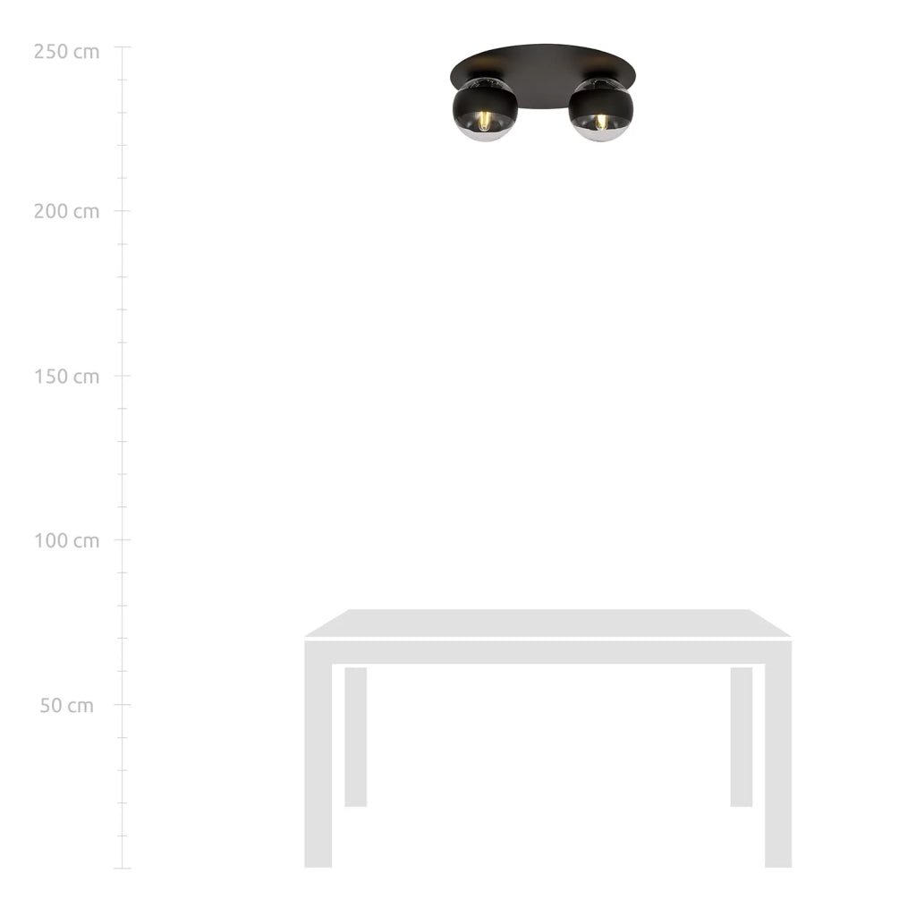 Plafoniera Minimal Mnemosine Acciaio Nero 2 Luci E14 Ip20