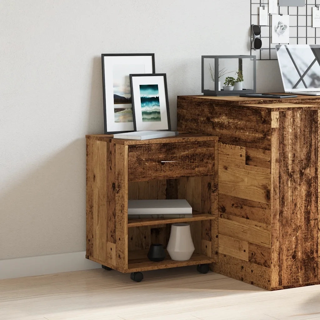 Mobiletto con Ruote Legno Antico 46x36x59 cm in Truciolato 856660